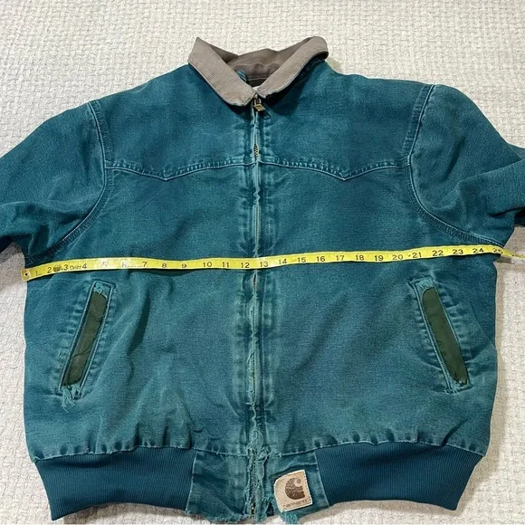 Carhartt J14DTL Dark Teal Quilted Flannel Lined Duck Santa Fe Work Jacket Large - Picture 12 of 15